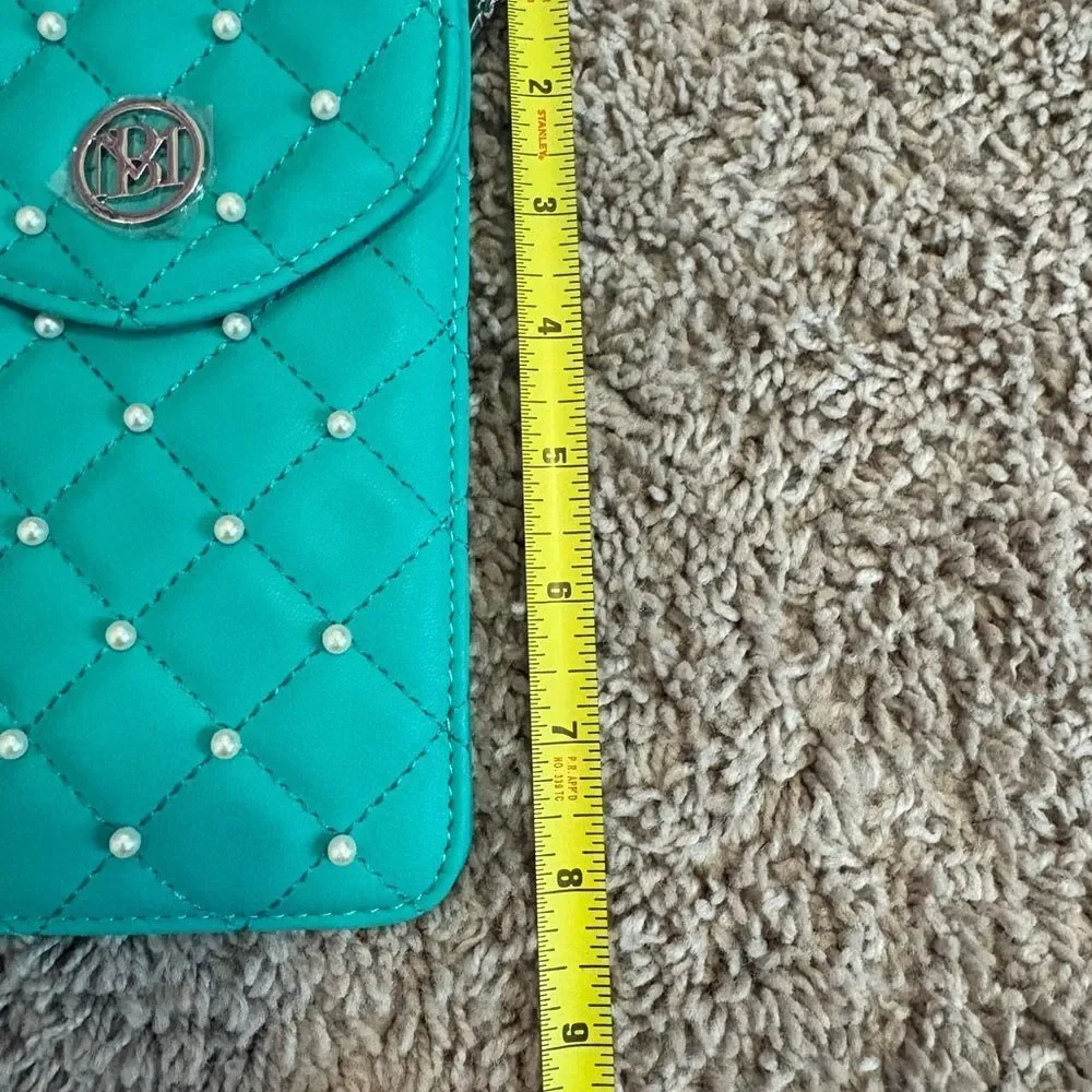 Turquoise Quilted Crossbody Bag with Clear Phone Pocket